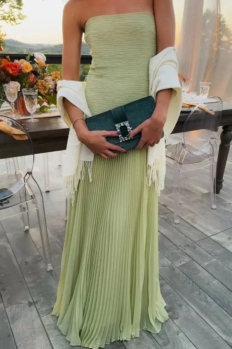 Women's Elegant Pleated Maxi Dress | Strapless Drop Waist Evening Gown