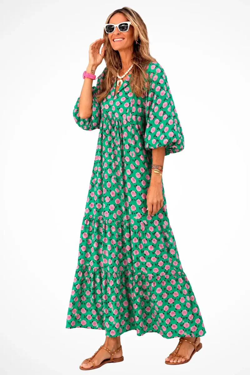 Women's Lightweight Floral Maxi Dress | Relaxed Fit Tiered Summer Dress
