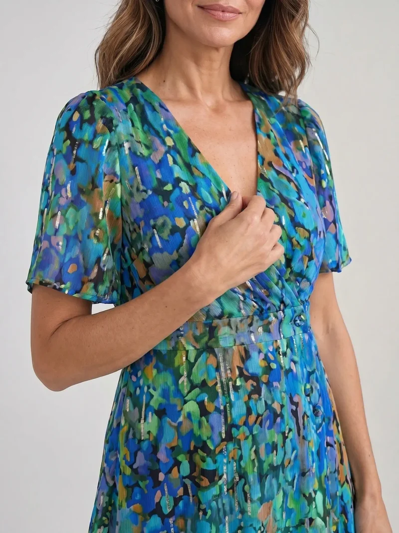 Women's Floral Print Midi Dress | Elegant V-Neck Wrap Summer Dress