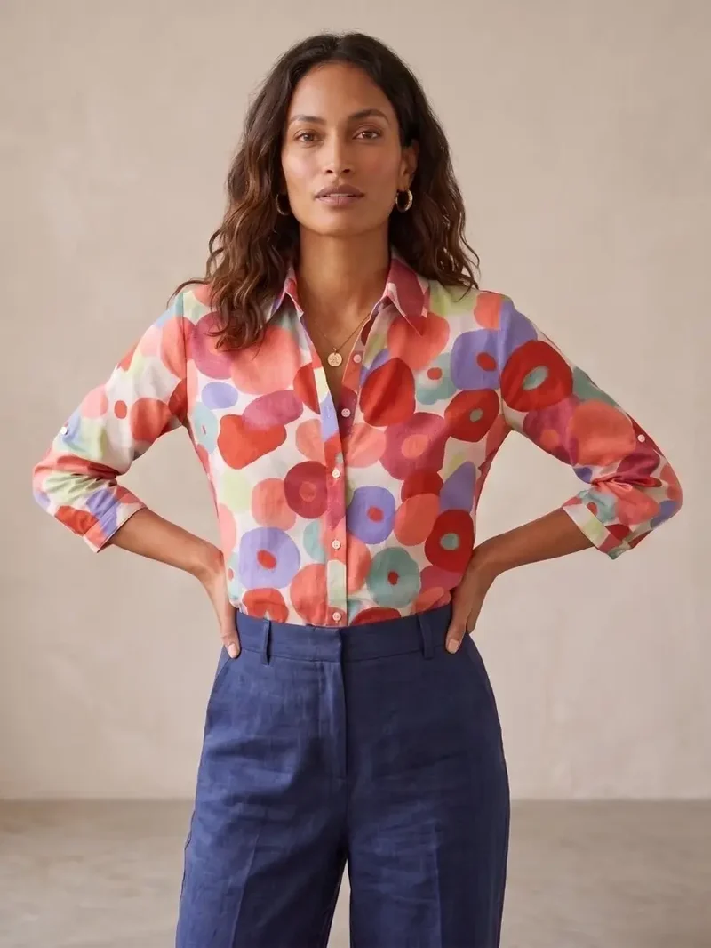 Women's Floral Print Long Sleeve Blouse | Elegant Button-Down Top for Casual and Office Wear