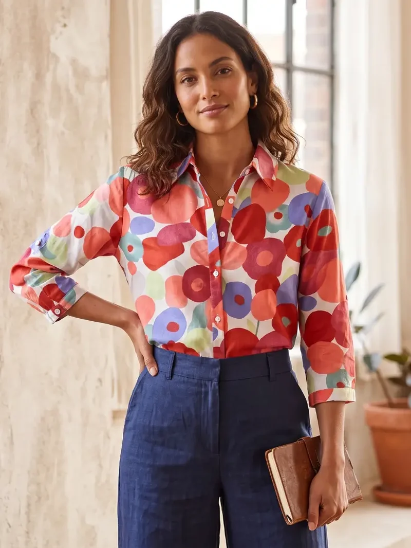Women's Floral Print Long Sleeve Blouse | Elegant Button-Down Top for Casual and Office Wear