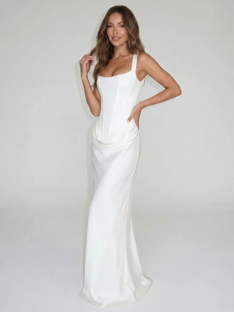 Women's Elegant Bodycon Evening Dress | Sleeveless Open Back Floor-Length Gown