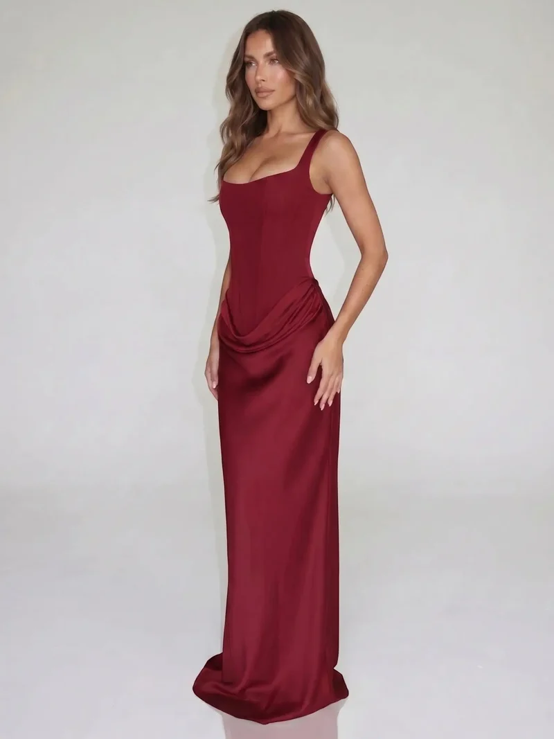 Women's Elegant Bodycon Evening Dress | Sleeveless Open Back Floor-Length Gown