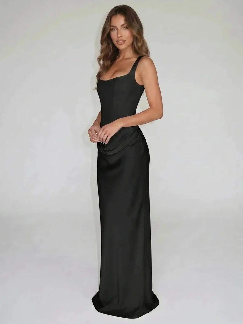 Women's Elegant Bodycon Evening Dress | Sleeveless Open Back Floor-Length Gown