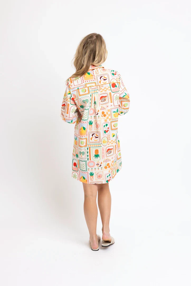 Fruit Basket Shirt Dress W/ Piped Pocket