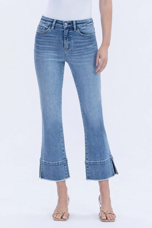 High Rise Trouser Slit Hem Kick Flare Jeans