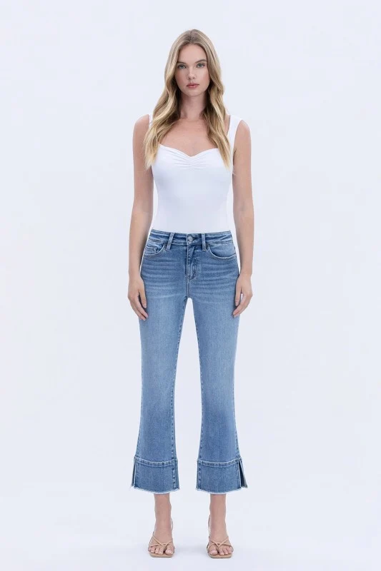 High Rise Trouser Slit Hem Kick Flare Jeans