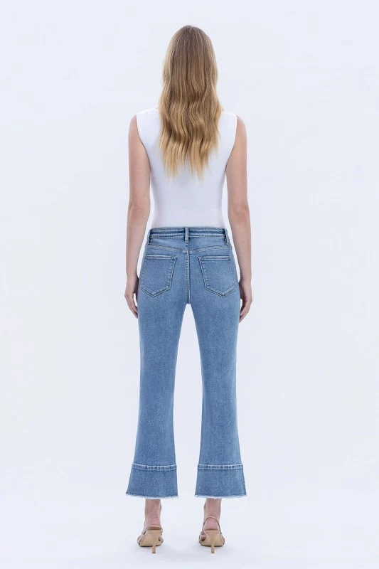 High Rise Trouser Slit Hem Kick Flare Jeans