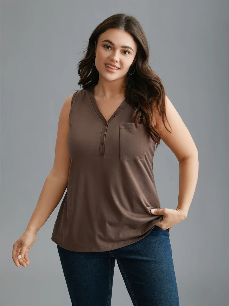 V-Neck Half Placket Vest