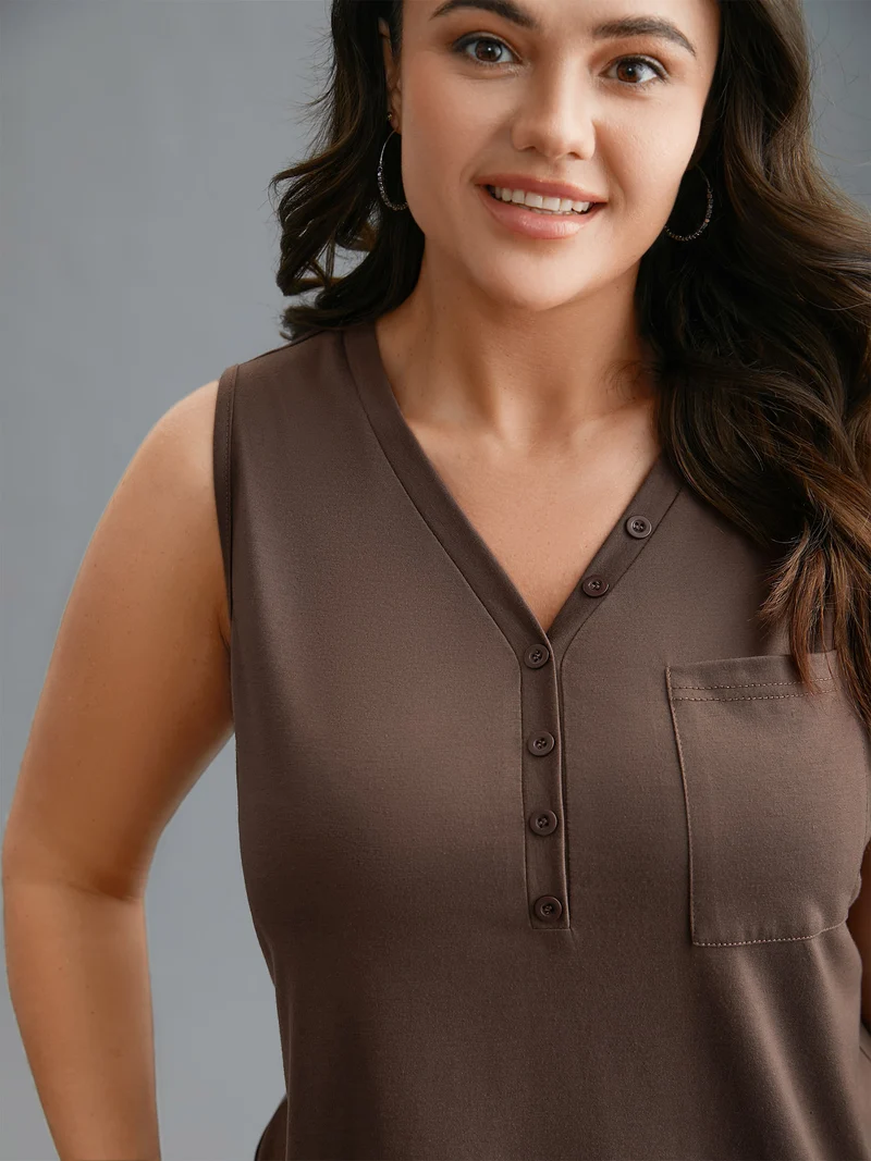 V-Neck Half Placket Vest