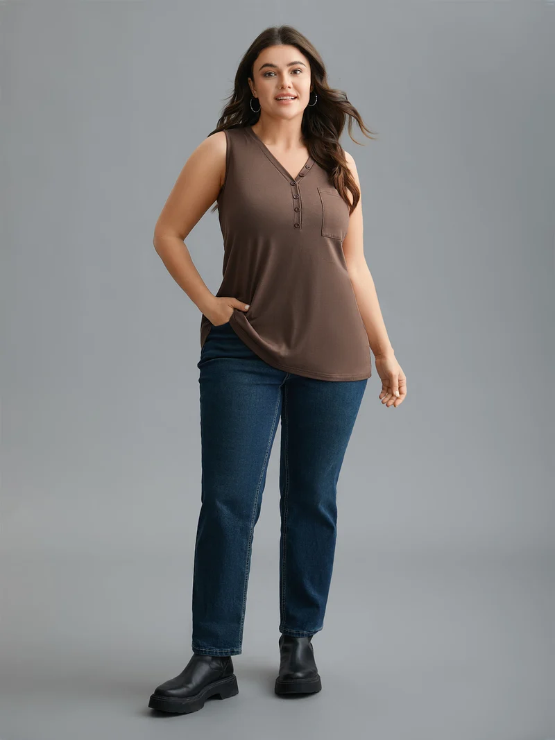 V-Neck Half Placket Vest