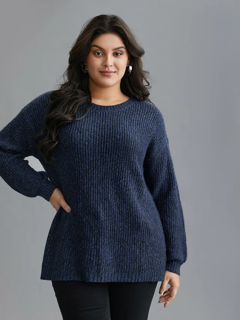 Back Cut-Out Textured Drop Shoulder Sleeve Pullover