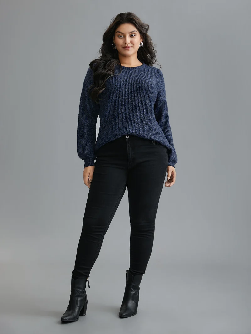 Back Cut-Out Textured Drop Shoulder Sleeve Pullover