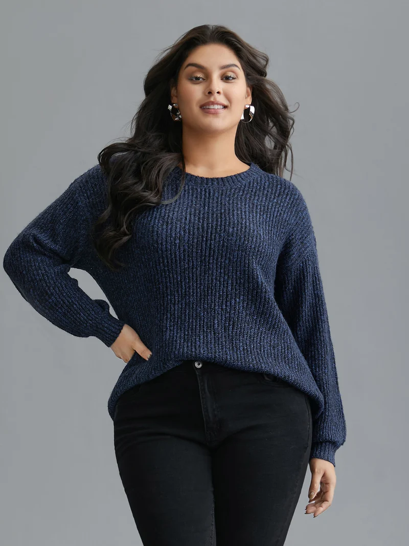 Back Cut-Out Textured Drop Shoulder Sleeve Pullover