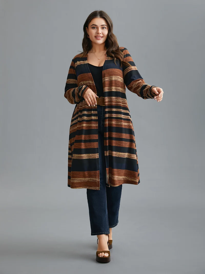 Multi-Color Striped Open-Front Long Jacket