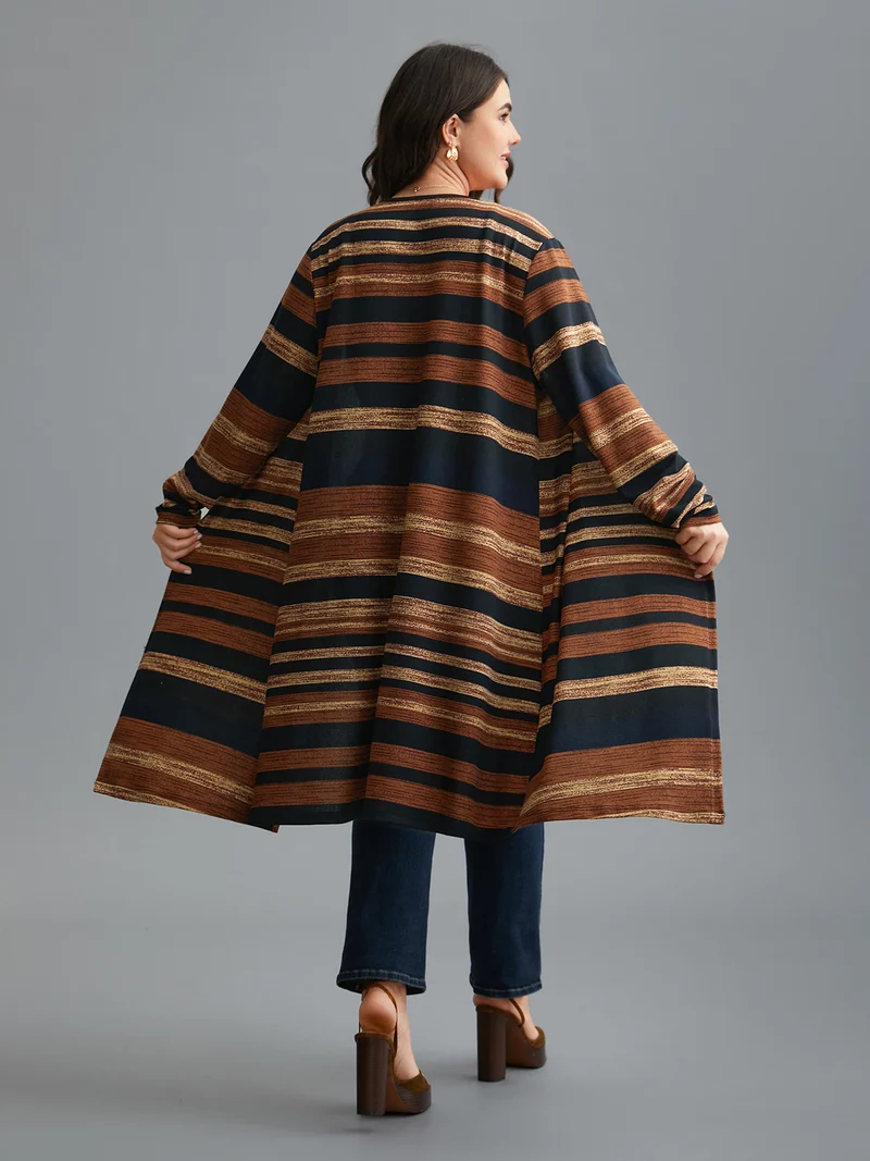 Multi-Color Striped Open-Front Long Jacket