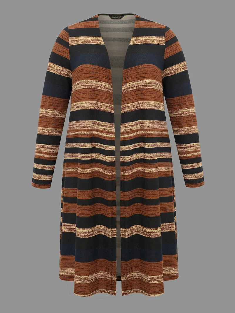 Multi-Color Striped Open-Front Long Jacket