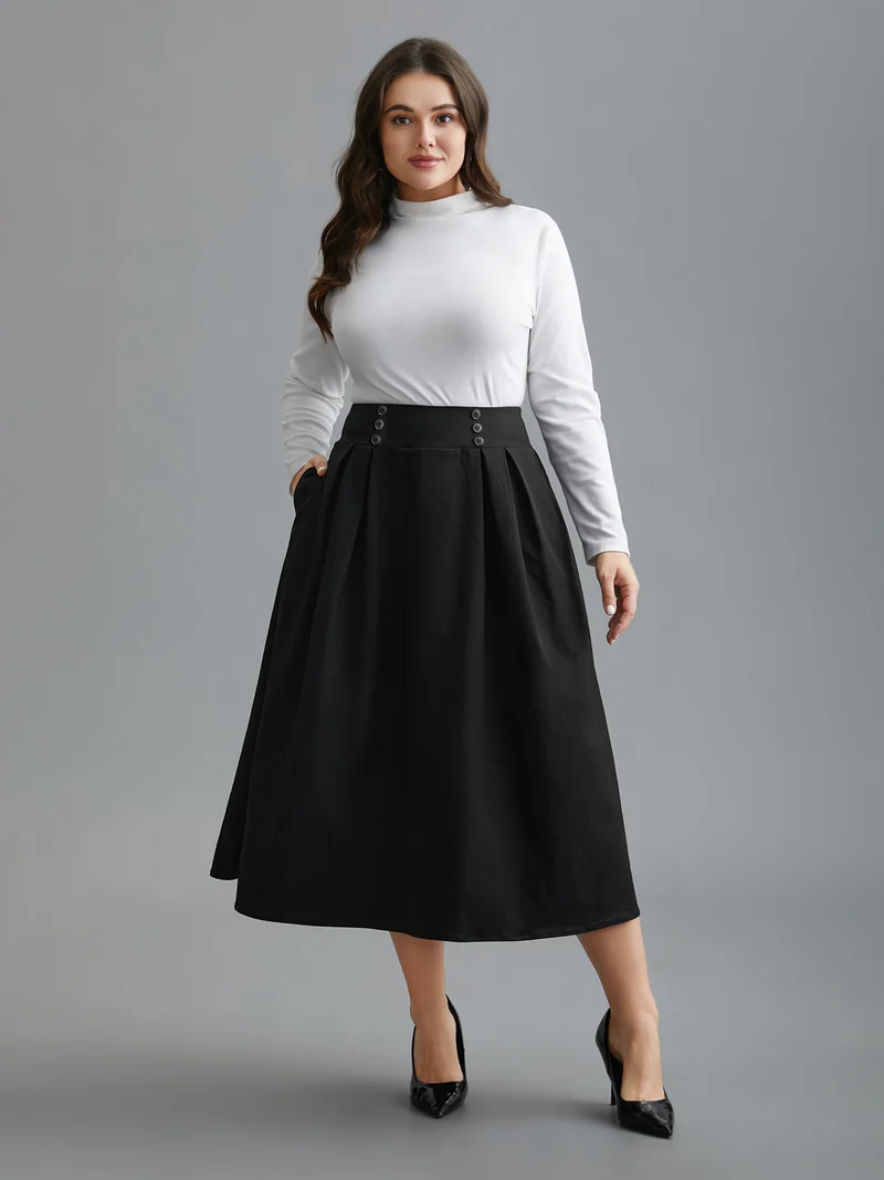 Elastic Waist Fastener Pleated Skirt
