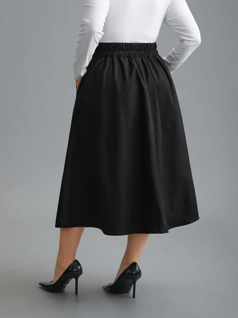 Elastic Waist Fastener Pleated Skirt