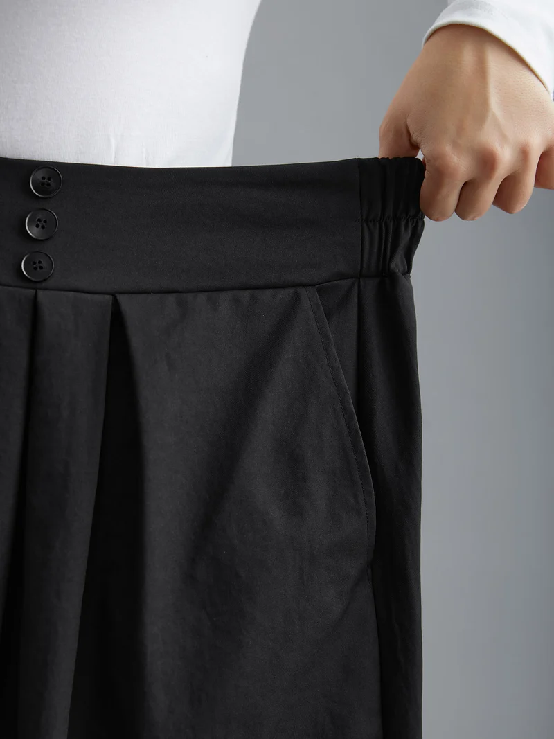 Elastic Waist Fastener Pleated Skirt