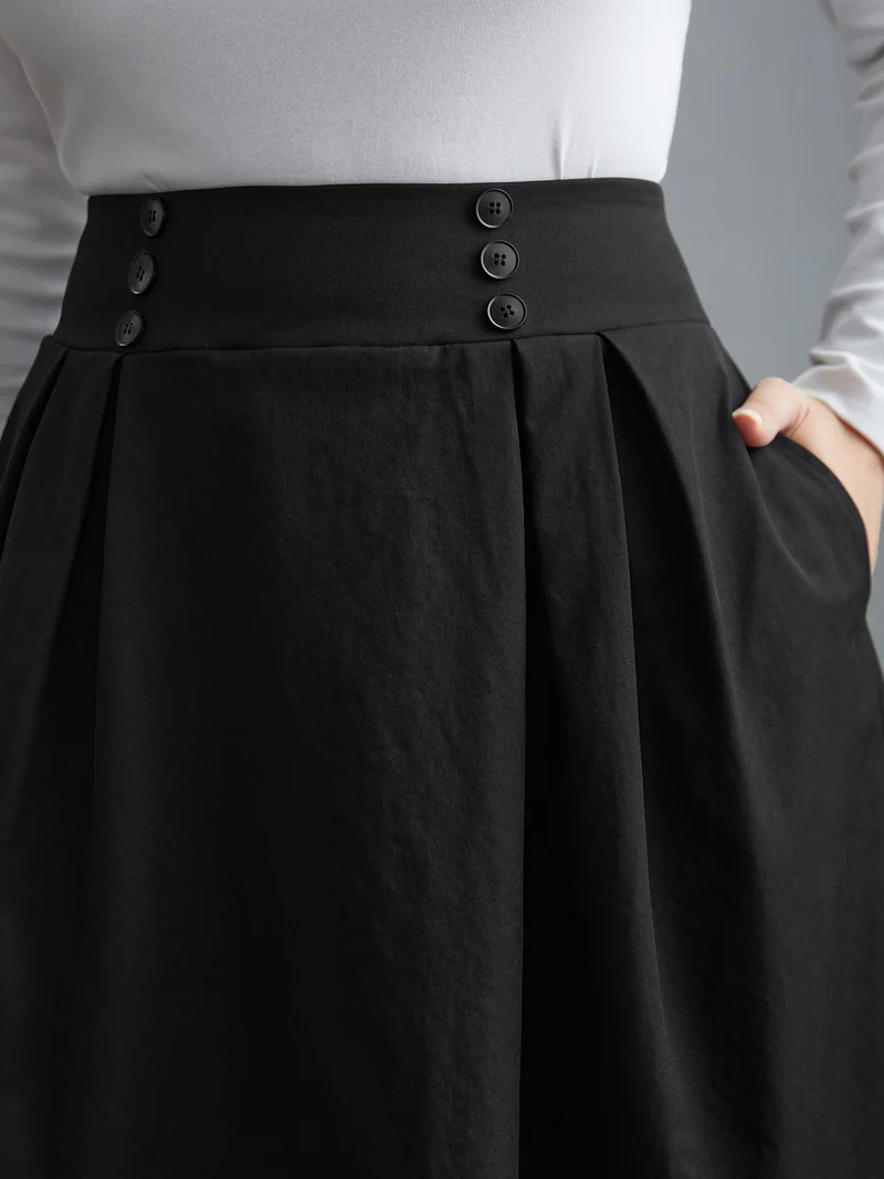 Elastic Waist Fastener Pleated Skirt