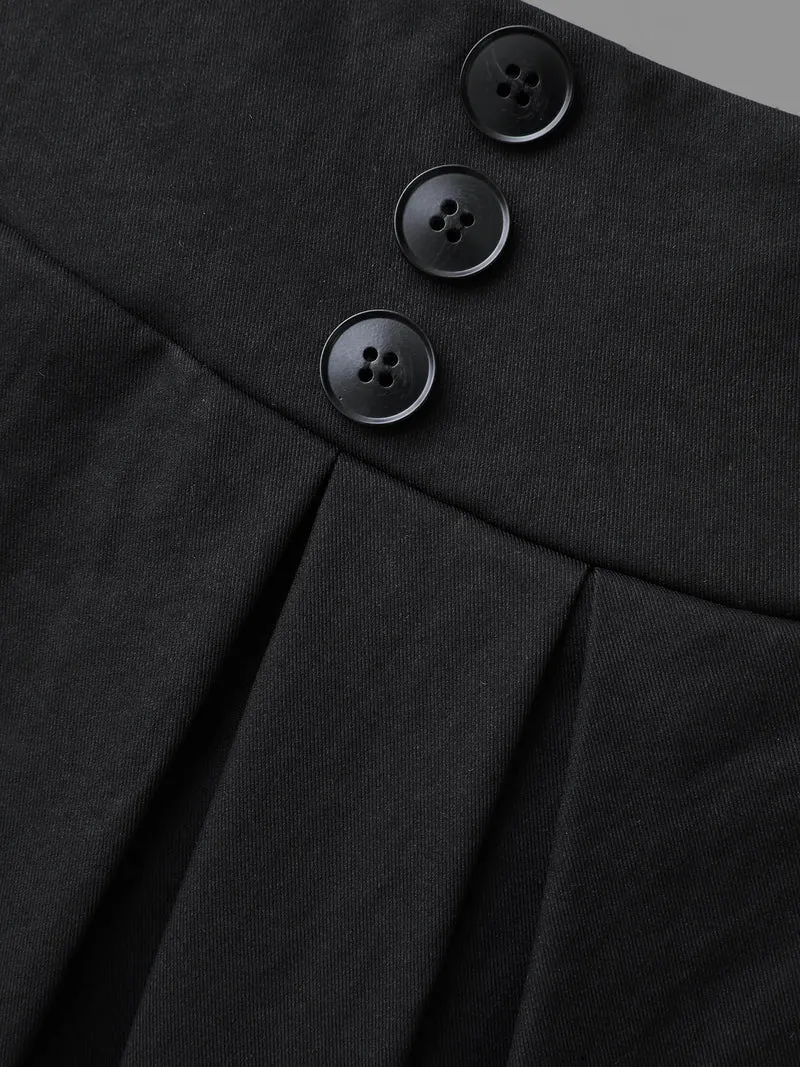 Elastic Waist Fastener Pleated Skirt