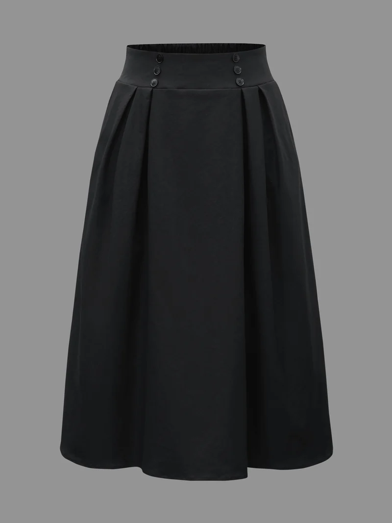 Elastic Waist Fastener Pleated Skirt