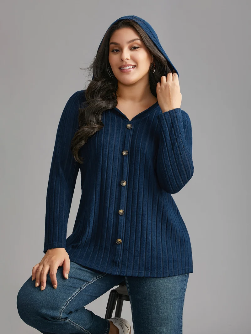 Striped Pit Button Front Hooded T-shirt