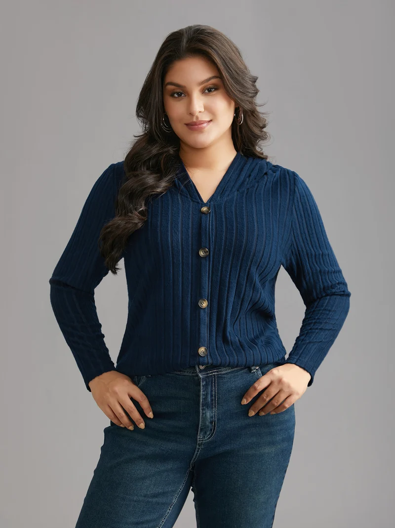Striped Pit Button Front Hooded T-shirt