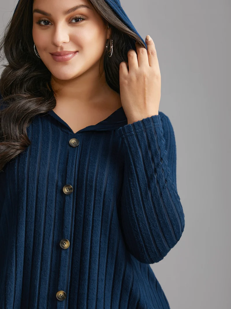 Striped Pit Button Front Hooded T-shirt