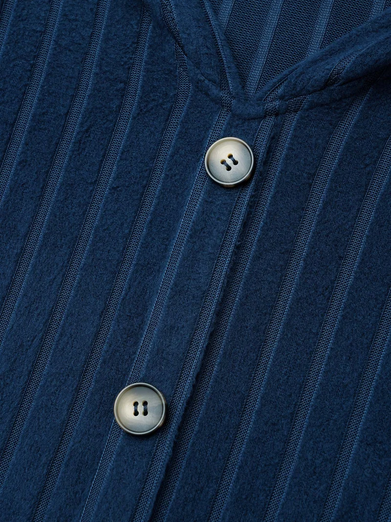 Striped Pit Button Front Hooded T-shirt
