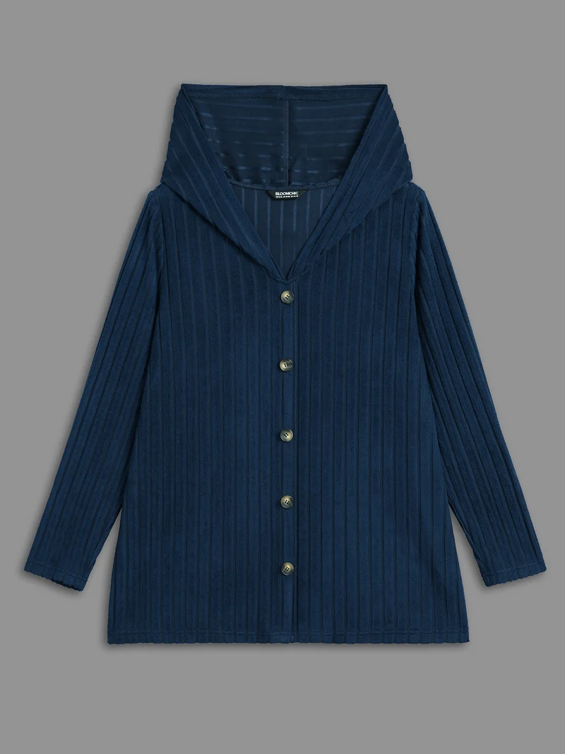 Striped Pit Button Front Hooded T-shirt
