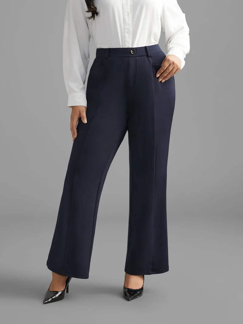Mid Rise Button Detail Bootcut Pants