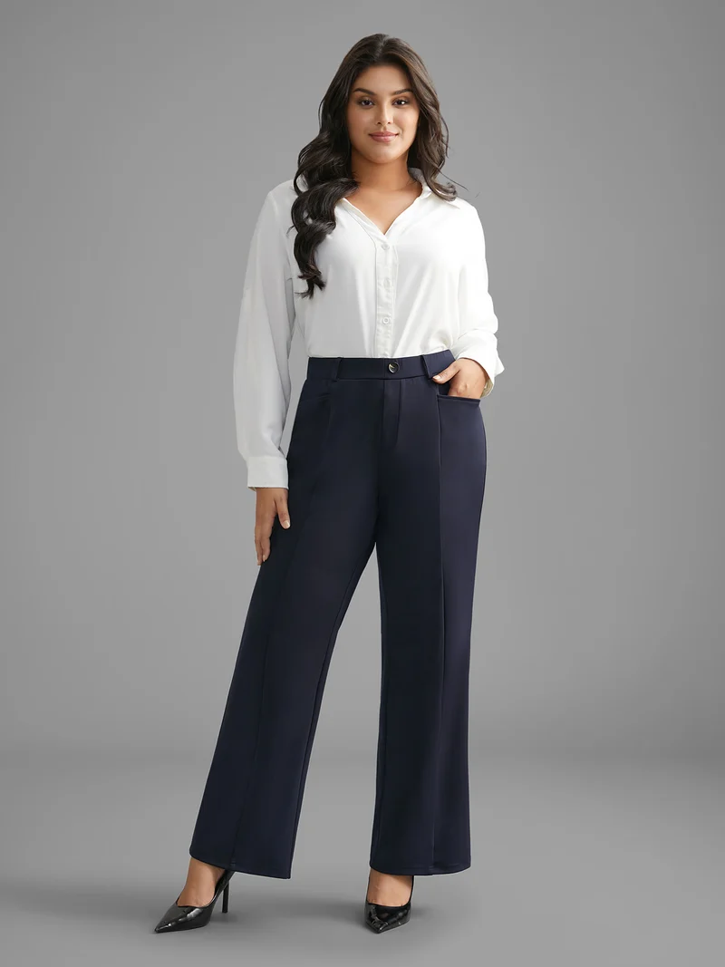 Mid Rise Button Detail Bootcut Pants