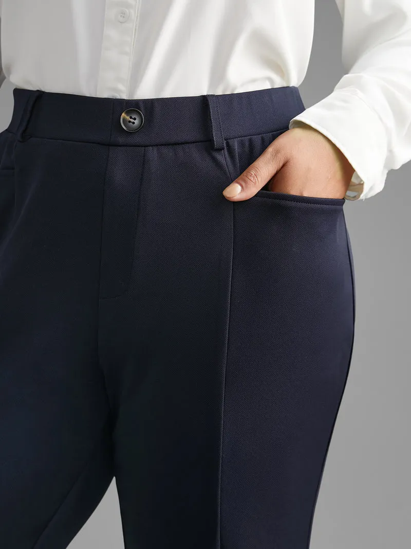 Mid Rise Button Detail Bootcut Pants