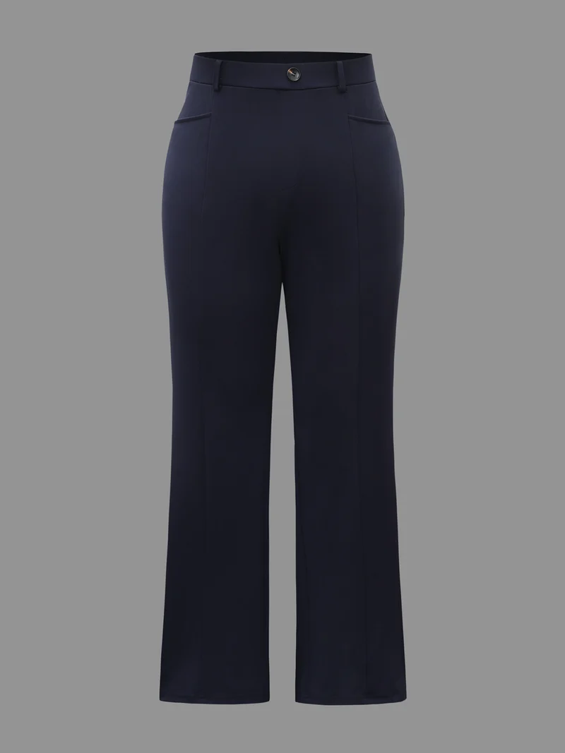 Mid Rise Button Detail Bootcut Pants