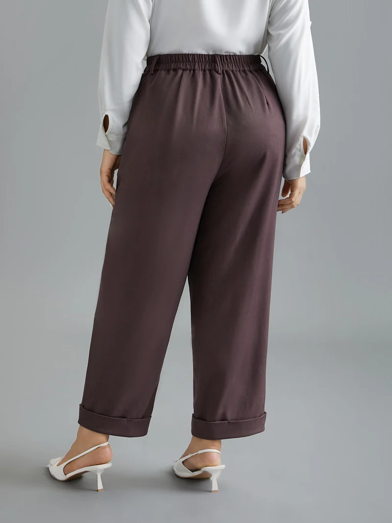 Cuffed Hem Pleated Straight Leg Pants