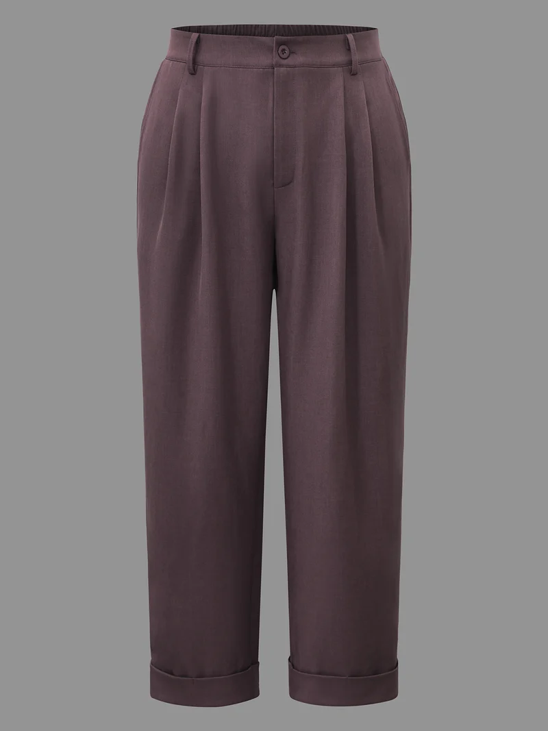 Cuffed Hem Pleated Straight Leg Pants