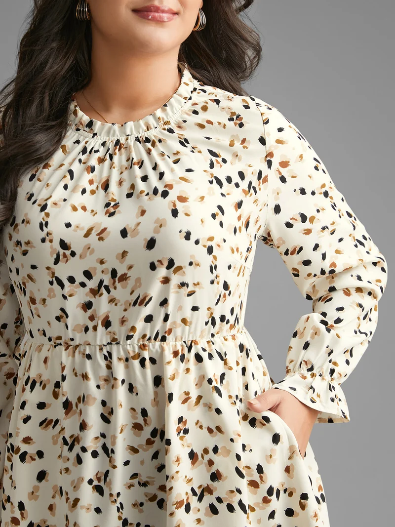Color Leopard Print Frill Trim Blouse
