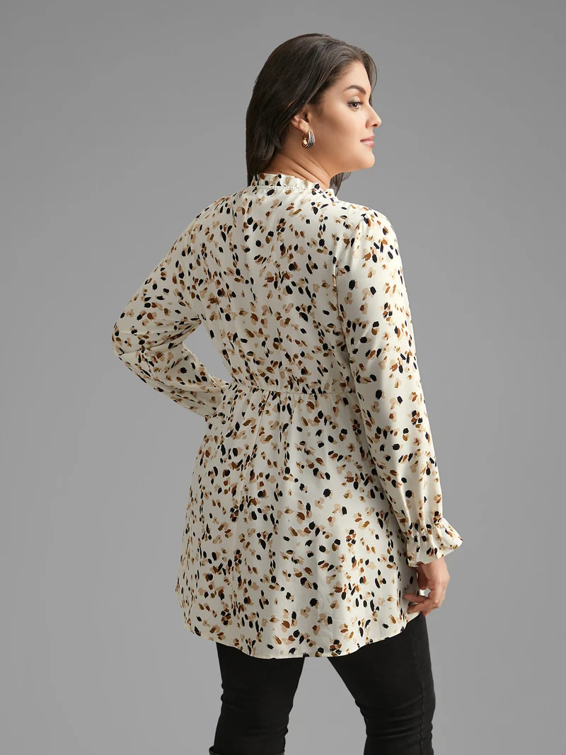 Color Leopard Print Frill Trim Blouse