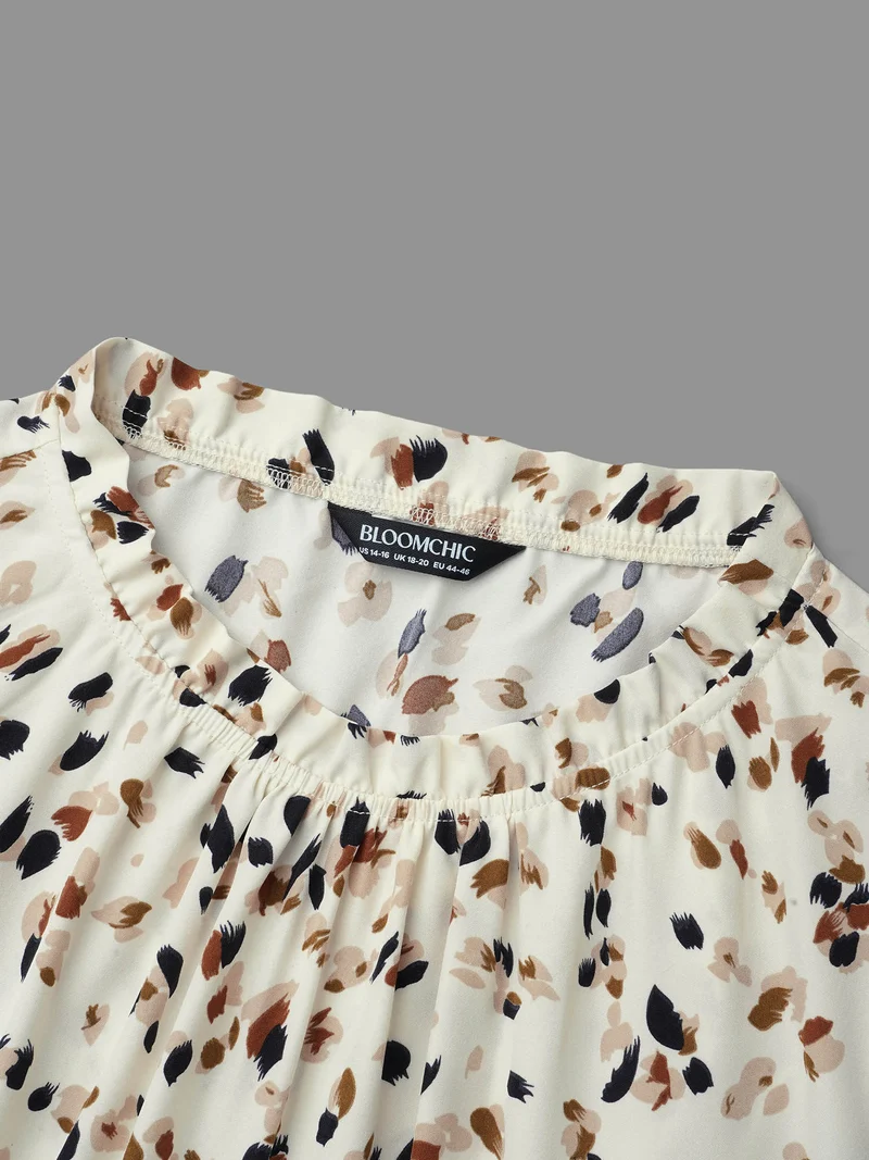 Color Leopard Print Frill Trim Blouse
