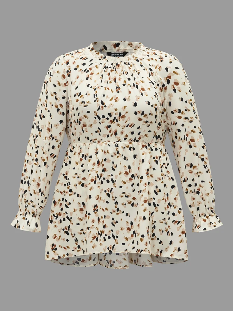 Color Leopard Print Frill Trim Blouse