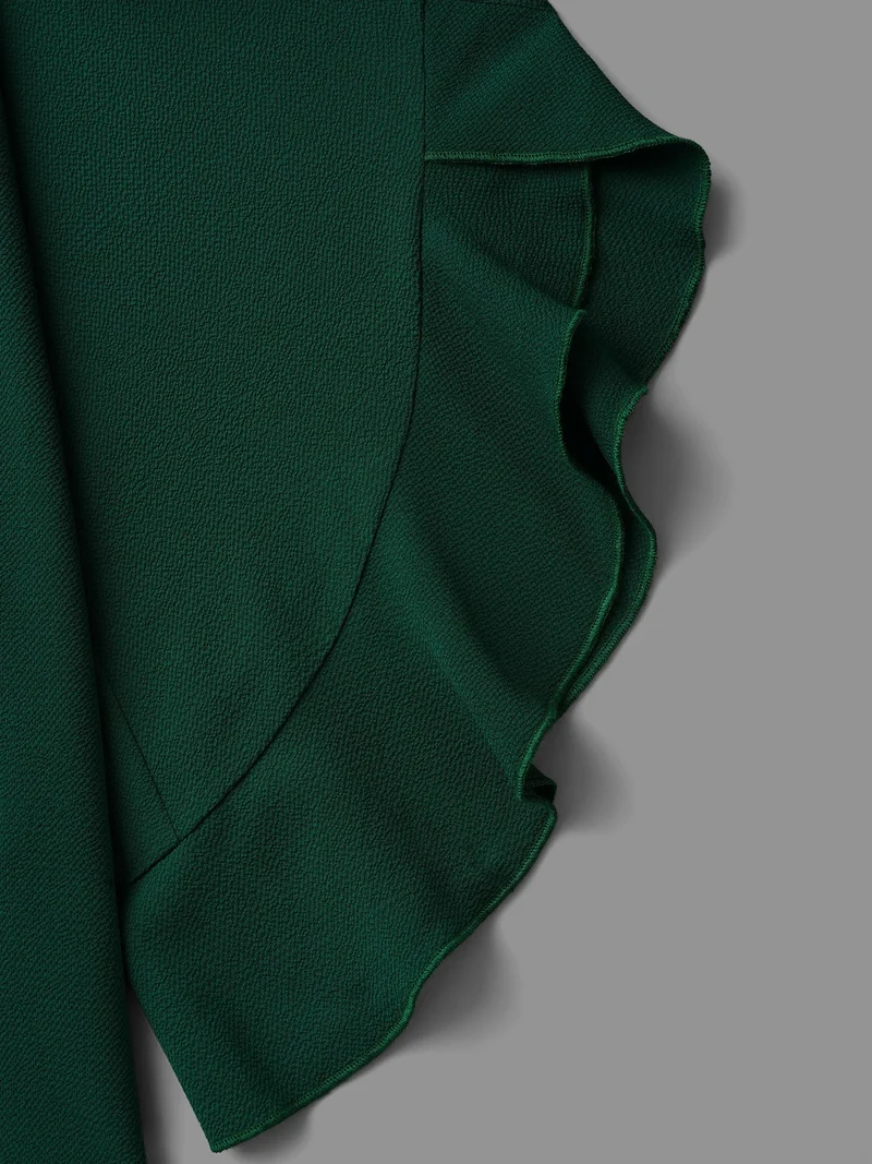 Solid Keyhole Ruffle Sleeve Blouse