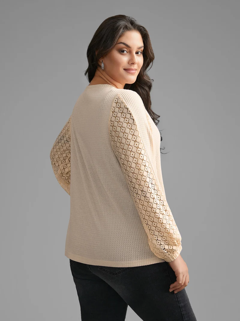 Textured Patchwork Lace Panel T-shirt