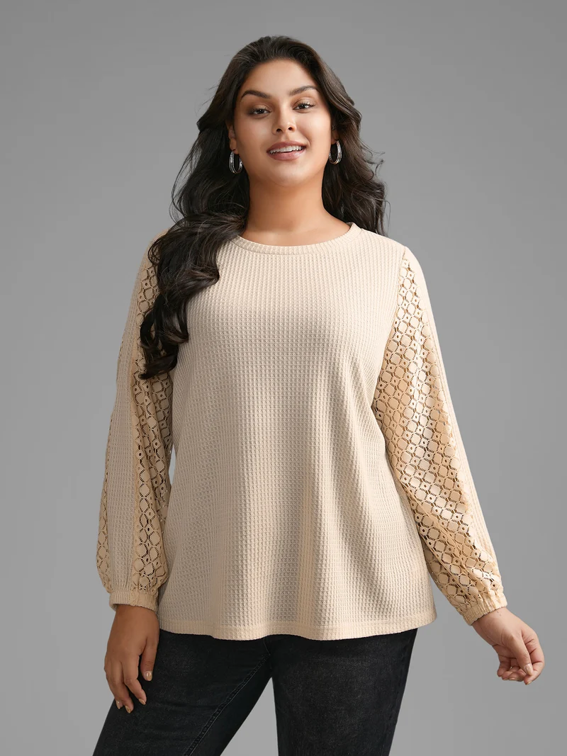 Textured Patchwork Lace Panel T-shirt