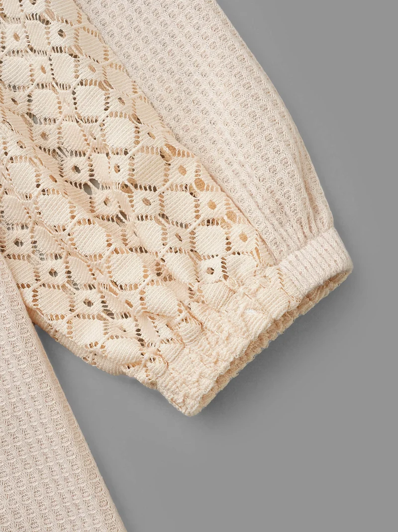 Textured Patchwork Lace Panel T-shirt