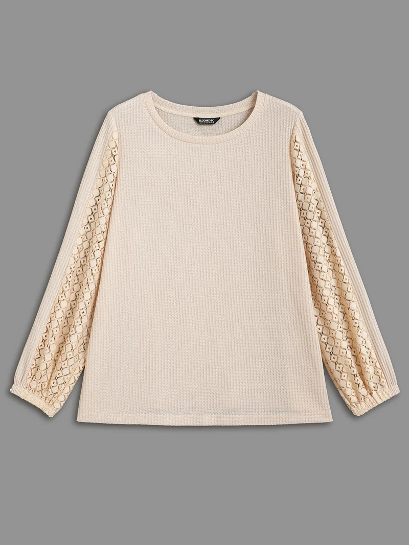 Textured Patchwork Lace Panel T-shirt
