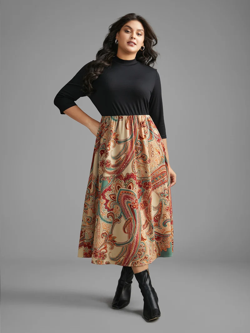 Bandana Print Patchwork Elastic Waist Dress