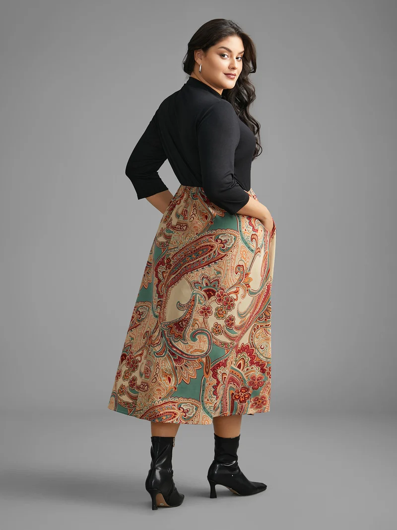 Bandana Print Patchwork Elastic Waist Dress