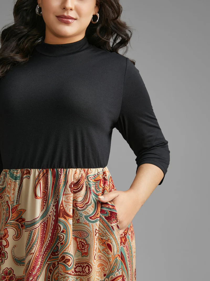 Bandana Print Patchwork Elastic Waist Dress
